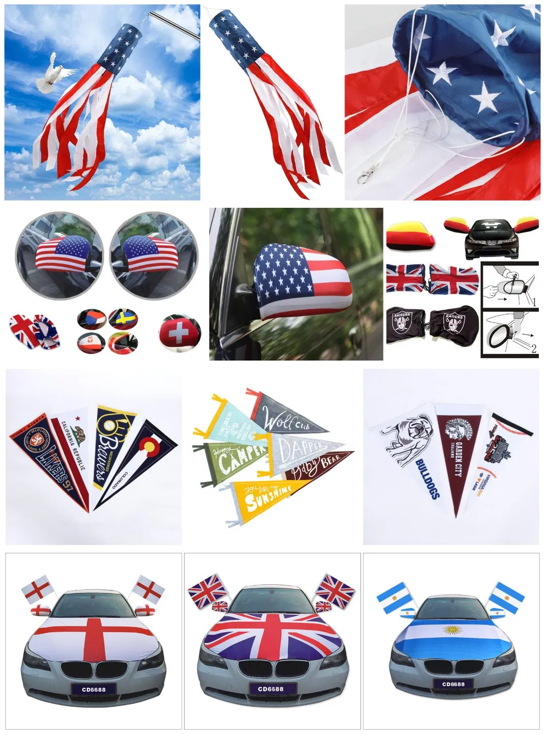 Cheap Price High Quality Custom Printed Car Window Flags with Plastic Ar Mirror Socks